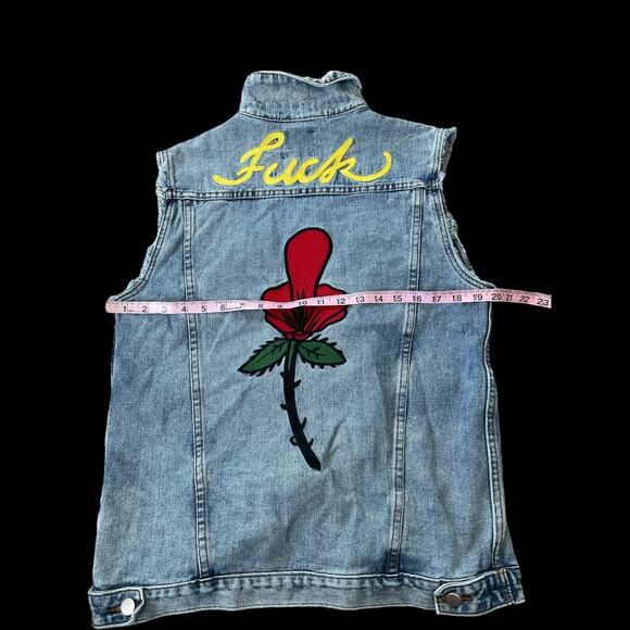 NWOT RARE Unif Embroidered “F*ck U” Denim Oversized Slim Cut Vest Size Medium - Picture 10 of 12